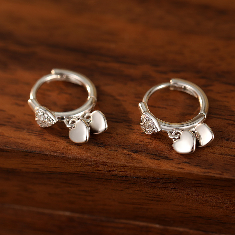 Chrome Hearts Ring - ต่างหูเงินแท้ 925 รูปหัวใจประดับเพชรซิคอนสำหรับผู้หญิง แหวนโครเมียม เครื่องประดับหรูหราสไตล์วินเทจ เงิน
