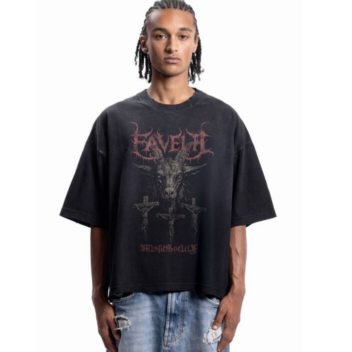 Streetwear Brand Fonts - เสื้อยืดคอตตอนลายกราฟิกแบรนด์ Goat Metal Font Street Trendy