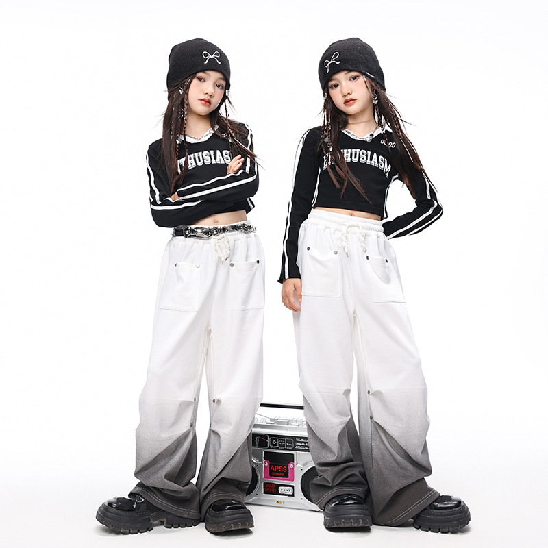 Streetwear Brand Tracksuit - เด็กผู้หญิง Hip Hop แบรนด์ Street สวมเสื้อยืดแขนยาวหลวมสบายๆกางเกง