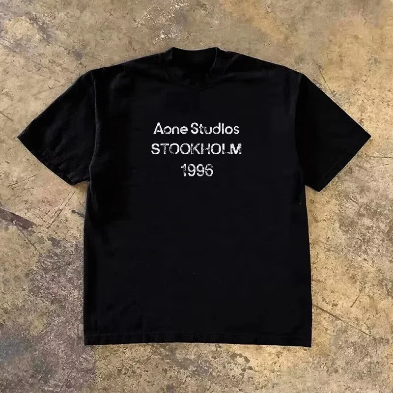 Streetwear Brand Logos - โลโก้คลาสสิก STOCKHOLM 1996 หรูหราแบบเรียบง่ายเสื้อยืดแบรนด์ผ้าฝ้ายเสื้อยืดกราฟิกผู้ชายผู้หญิงฤดูร้อนสตรีทแวร์