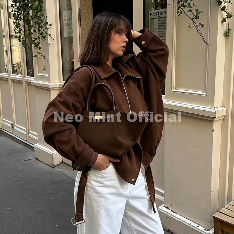เสื้อแจ็คเก็ตหนังกลับสีน้ำตาลโ - Streetwear Brand New บทวิจารณ์และราคา
